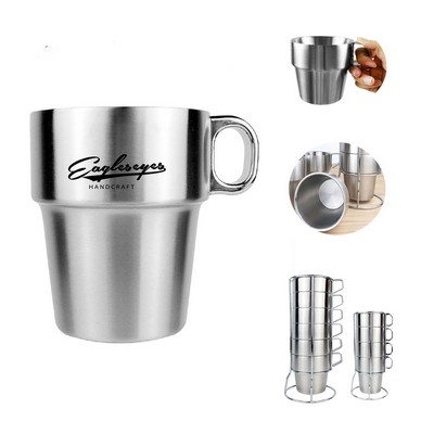 A Set Of 4 Double-Layer Stackable Stainless Steel Coffee Cup