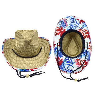 Cowboy/Cowgirl Western Straw Hat w/Full Under Brim