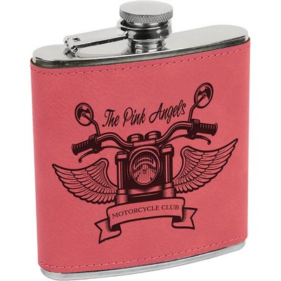 6 oz. Pink Leatherette Stainless Steel Flask