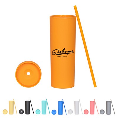 16 oz Matte Double Wall Tumbler with Straw
