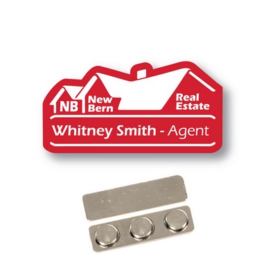 Name badge - Custom Shape -Red Plastic etches to white. No Minimums
