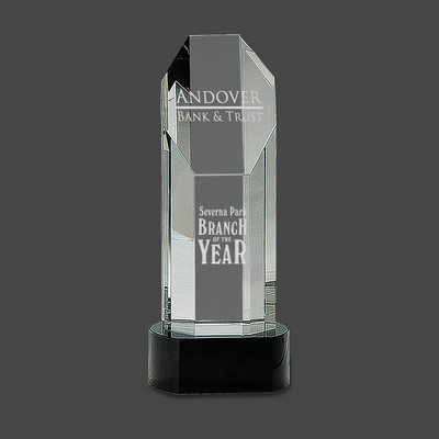 Crystal Faceted Slant Tower Award Series w/Black Crystal Base, Small (4"x9-3/4"H)