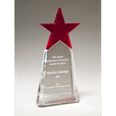 Red Crystal Star on Clear Crystal Pedestal -9 1/8"