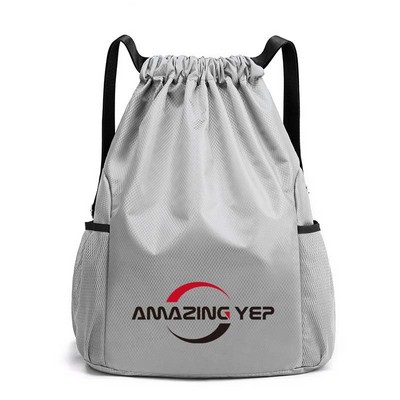 Nylon Waterproof Drawstring Backpack W/Two Extra Pockets