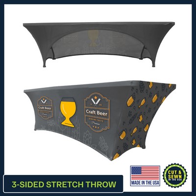 8ft x 30"T x 29"H - 3 Sided Hemmed Stretch Table Throws - Dye Sublimation - Made in the USA