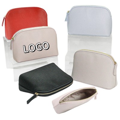 Pure Colour PU Leather Waterproof Cosmetic Bag