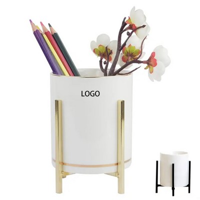 Durable Ceramic Pen Holder W/ Gold Bracket
