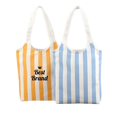 Fashionable Fresh Button-Detailed Striped Canvas Bag