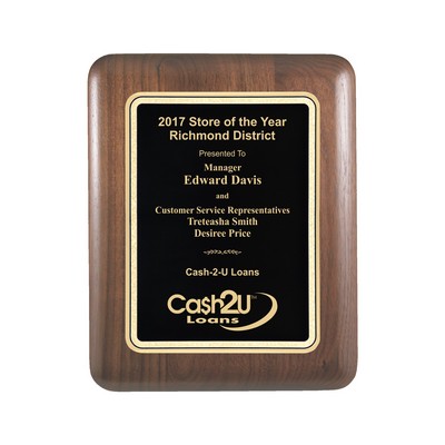 Black Plate Walnut Plaque with Elliptical Edge 7" x 9"