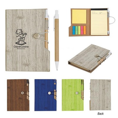4" x 6" Woodgrain Look Notebook With Sticky Notes And Flags