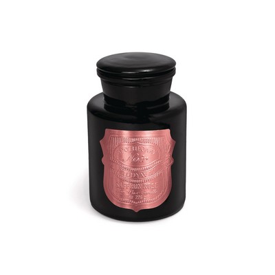Apothecary Noir 8 Oz Black Glass Vessel & Lid With Red Label - Saffron Rose