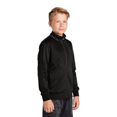 Sport-Tek Youth Tricot Sleeve Stripe Track Jacket.