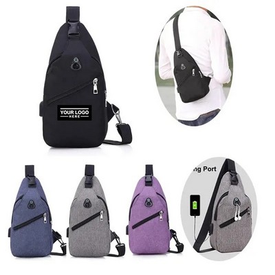 Crossbody Chest Bag with Built-in Charging Port & Headphone Access