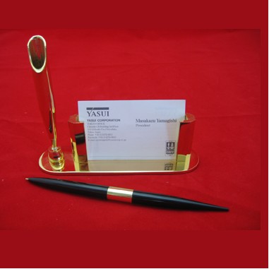 Gold Plated Business Card Holder w/ Pen (Screened) - ON SALE - LIMITED STOCK