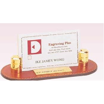 5-1/2"x2-1/16" Leather & Gold Plated Card Holder W/ Brass Plate (Screened)