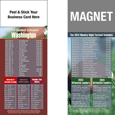 Washington Pro Football Schedule Peel & Stick Magnet (3 1/2"x8 1/2")
