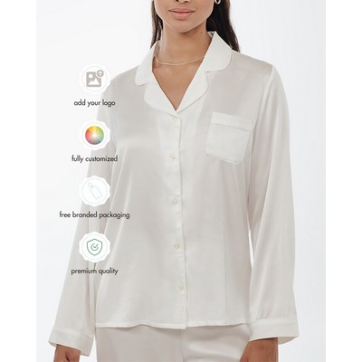 Women's All-Over Print Satin Long Sleeve Pajama Top