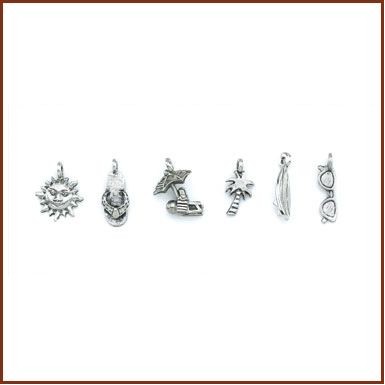Set of 6 Beach Stock Wine Charms On Card