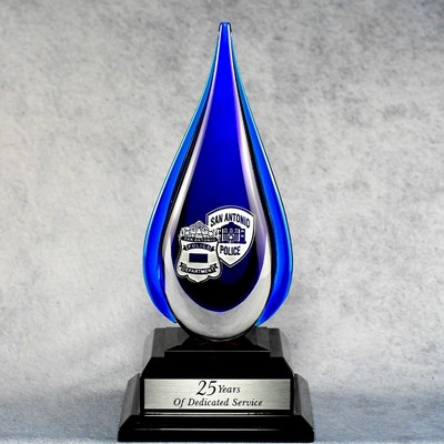 14½" Crystal Blue Teardrop Award w/Black Base
