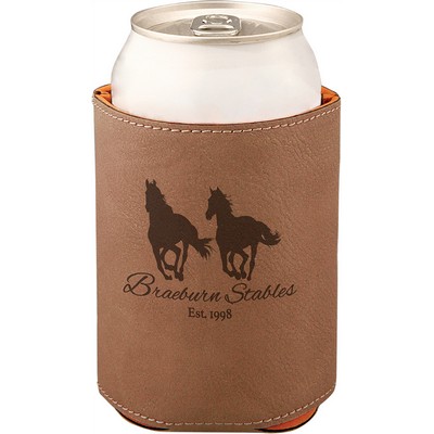 Dark Brown Beverage Holder, Laserable Leatherette, 3-3/4"H