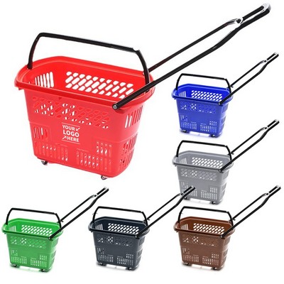 35L Supermarket Trolley Shopping Basket W/ Handle And Wheel