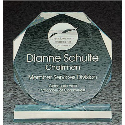 Beveled Octagon Award With Base, Green, Small (6" x 6-3/4")