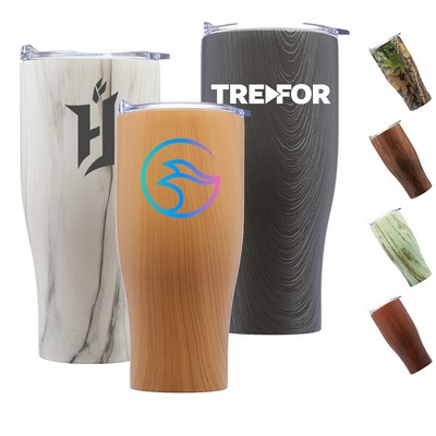 27 Oz Striped Steel Tumbler w/ Clear Push Lid & EVA Pad