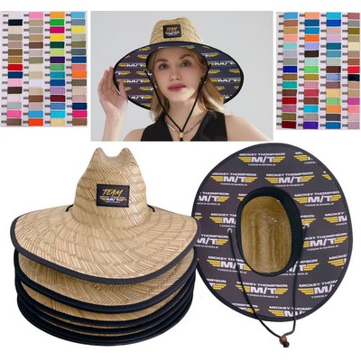 Lifeguard Beach Sun Straw Hat w/Customized Patch & Under Brim - MOQ 25