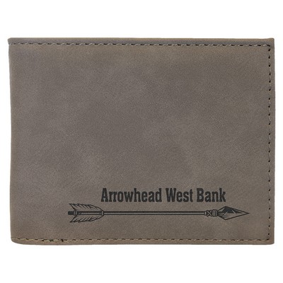 Gray Bi-Fold Wallet with Flip ID, Laserable Leatherette, 4-1/2" x 3-1/2"