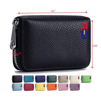RFID Credit Card Genuine Leather Wallet with Zipper