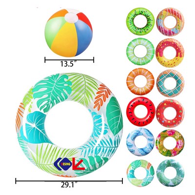 Luau Pool Floats Hawaiian Swimming Rings with 13.5" Beach BallsInflatable Tubes Floaties Toys