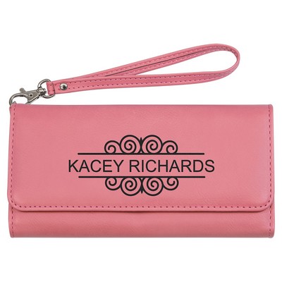 7.5" x 4" Pink Leatherette Wallet with Strap