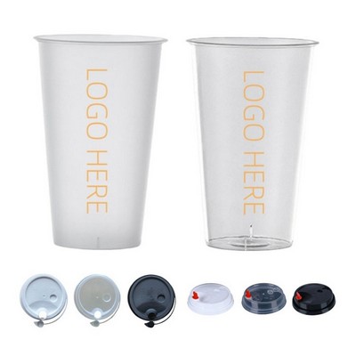 16 Oz. Disposable Frosted/Clear Plastic Cup With Lid