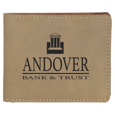 4.5" x 3.5" Light Brown Leatherette Bifold Wallet