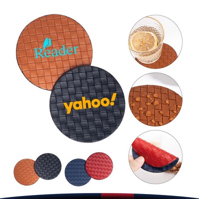 Round Braiding PU Leather Coaster