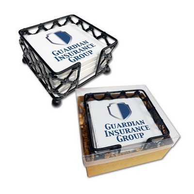 CoasterStone Black Lattice Stand Gift Set w/ 4 Square Tumbled Coasters