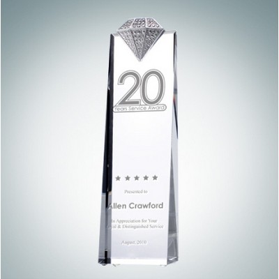 10 1/4" Luxury Diamond Tower Optical Crystal Award w/ Metal Diamond