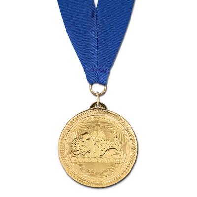 2" Swimming Brite Laser Medal on Grosgrain Neck Ribbon