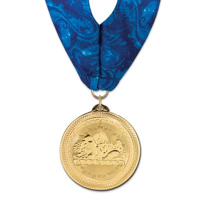 2" Swimming Brite Laser Medal w/ Stock Millennium Neck Ribbon