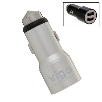 Clearance! Dual USB Car Charger Adapter w/Emergency Hammer