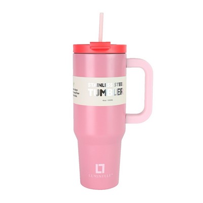 Pink Double Walled Insulated 40 OZ Tumbler With Straw