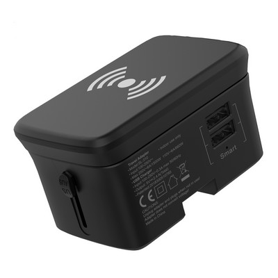 Dual USB Travel Adapter with 5000mah Wireless Power Bank