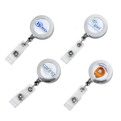 Silver Plated Badge Holder w/35" Retracting Cord