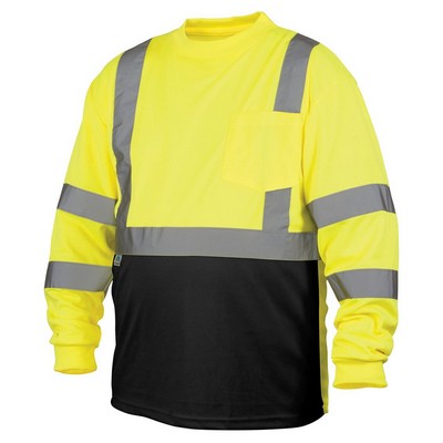 Pyramex® Hi Vis Lime Long Sleeve Black Bottom T-Shirt