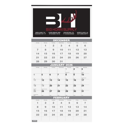 Three Month At A Glance Wall Calendar w/1 Color Imprint (12¼"x25")