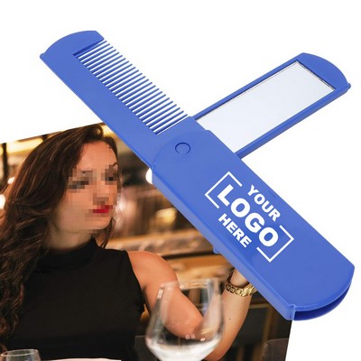 Portable Hair Brush & Beard Comb with Built-in Mirror