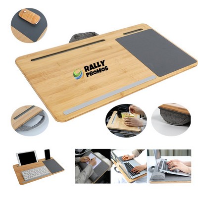 Bamboo Laptop Lap Desk Wiith Cushion Tablet Phone Slot Mouse Pad