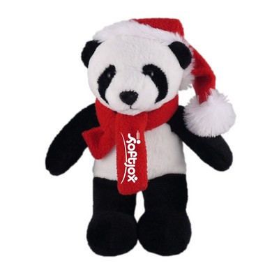 Soft Plush Stuffed Panda with Christmas Hat and Scarf