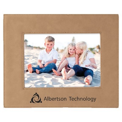 Engraved Photo Frame, Light Brown Faux Leather, For 5X7" Photo