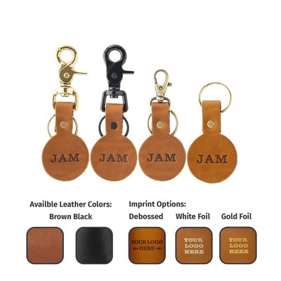 Full-Grain Leather Oval Keychain w/Split Ring